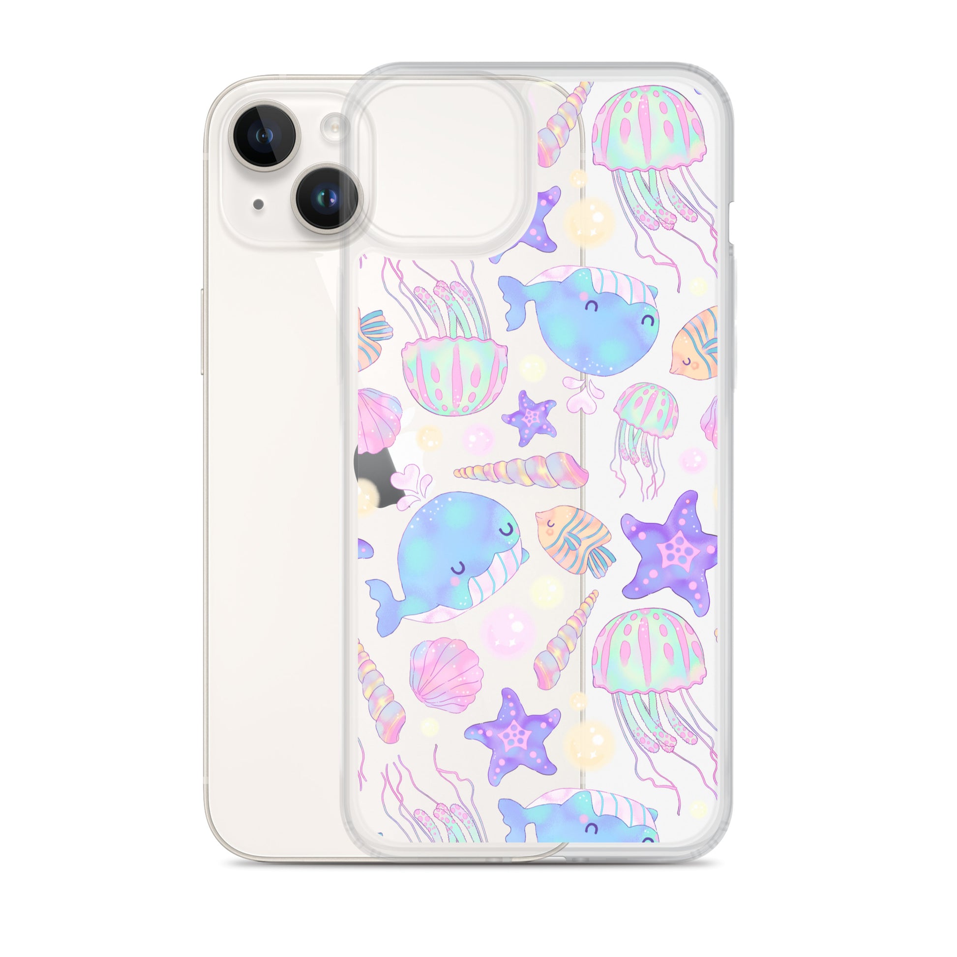 Sleek Under the Sea iPhone® Clear Case featuring colorful marine life, perfect for protection and style.