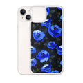 Stylish Enchanted Rose iPhone® Clear Case featuring blue roses, offering protection from scratches and dust.