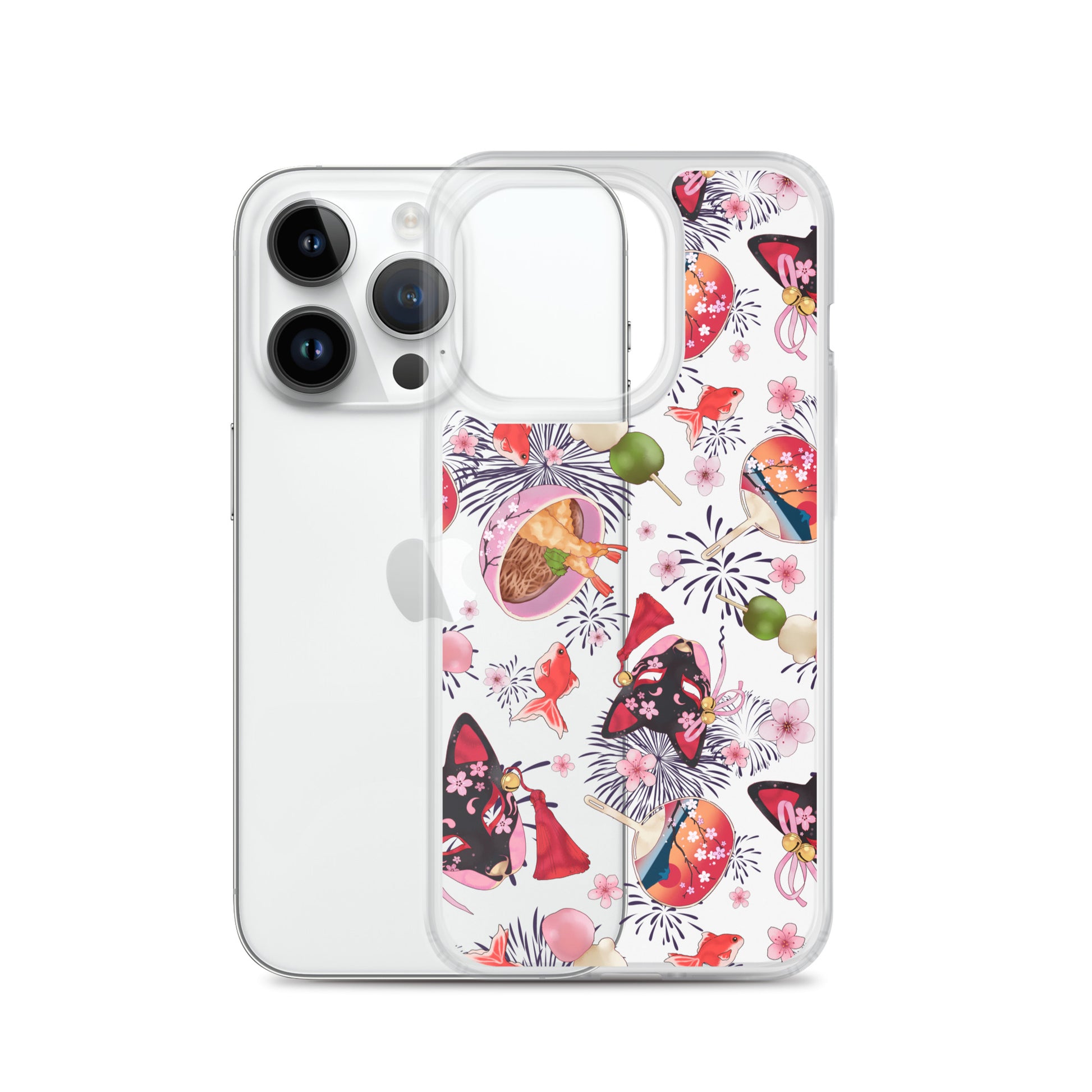 Sleek Matsuri iPhone® Clear Case showcasing vibrant designs, offering protection against scratches and dirt.