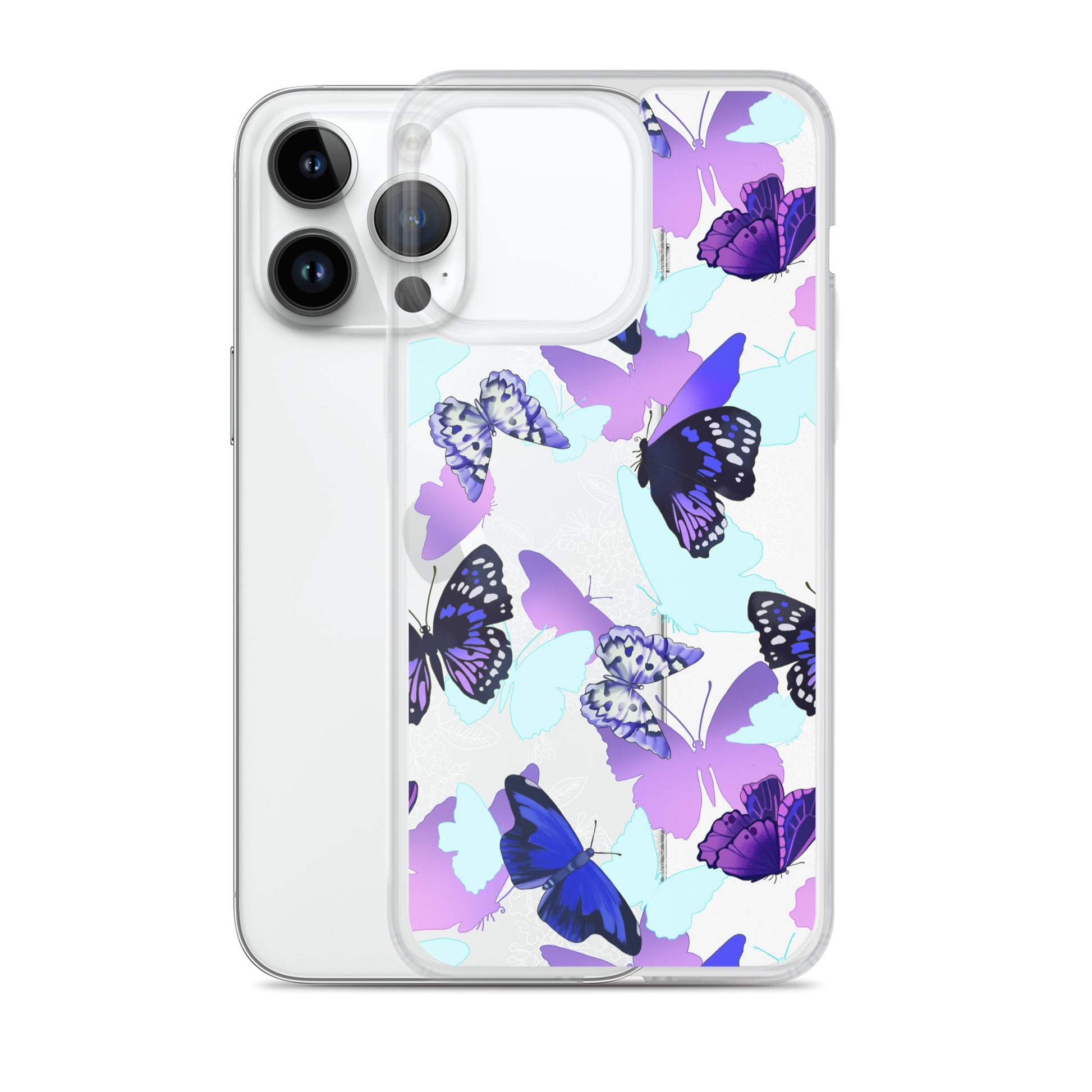 Stylish Butterfly iPhone® Clear Case protects against scratches and dust, featuring a solid back and flexible sides.