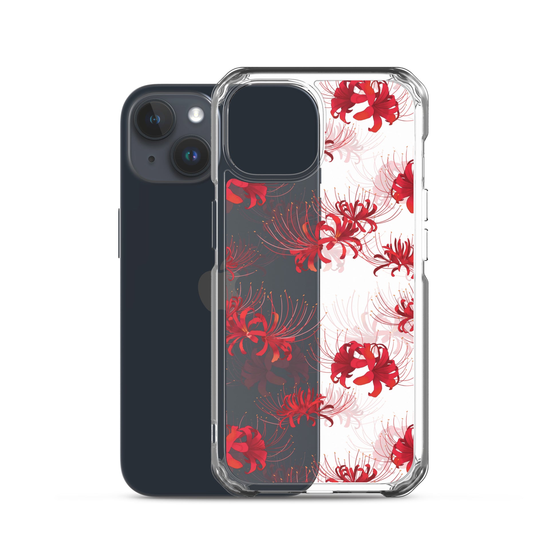 Sleek Higanbana iPhone® Clear Case featuring flexible sides and a solid back for ultimate protection and style.