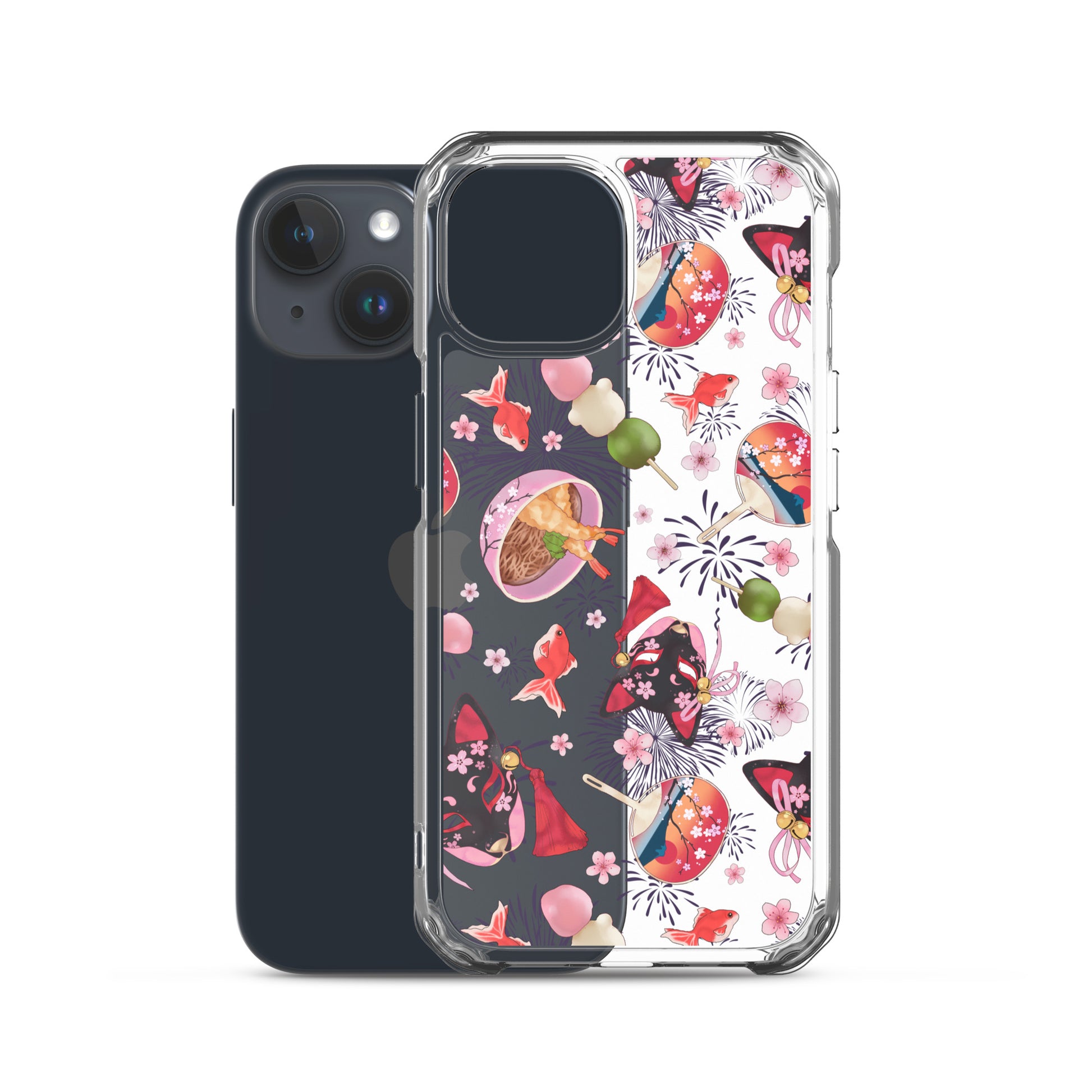 Sleek Matsuri iPhone® Clear Case featuring vibrant designs, offering protection from scratches and easy access to ports.