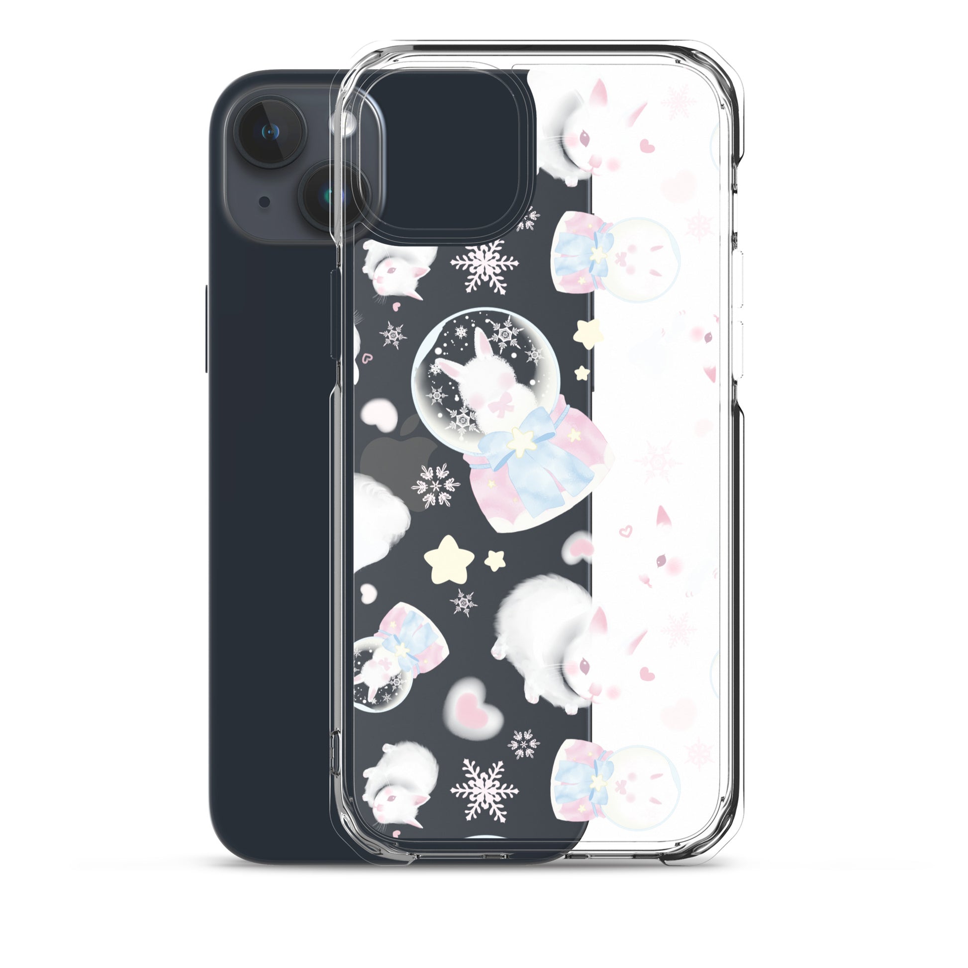 Stylish Snow Bunny iPhone® Clear Case with a solid back, flexible sides, and fun bunny design for protection.