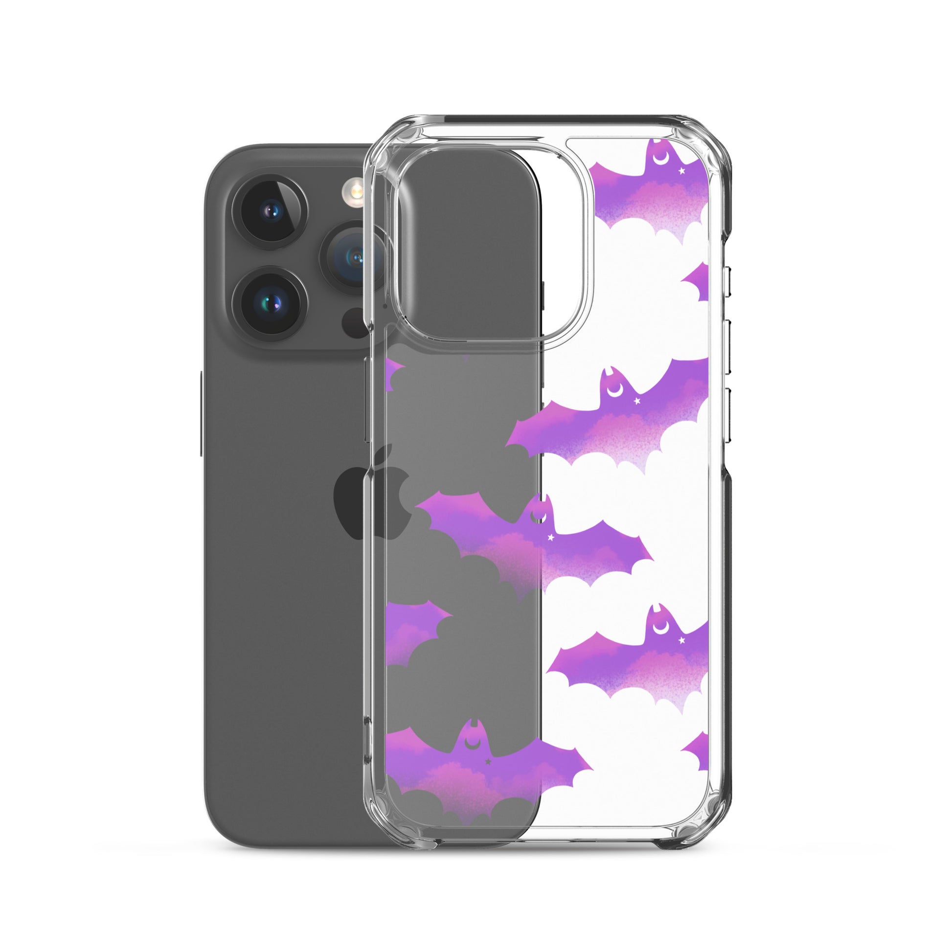 Aensland iPhone® Clear Case showcases vibrant bat design, offering sleek protection against scratches and dirt.