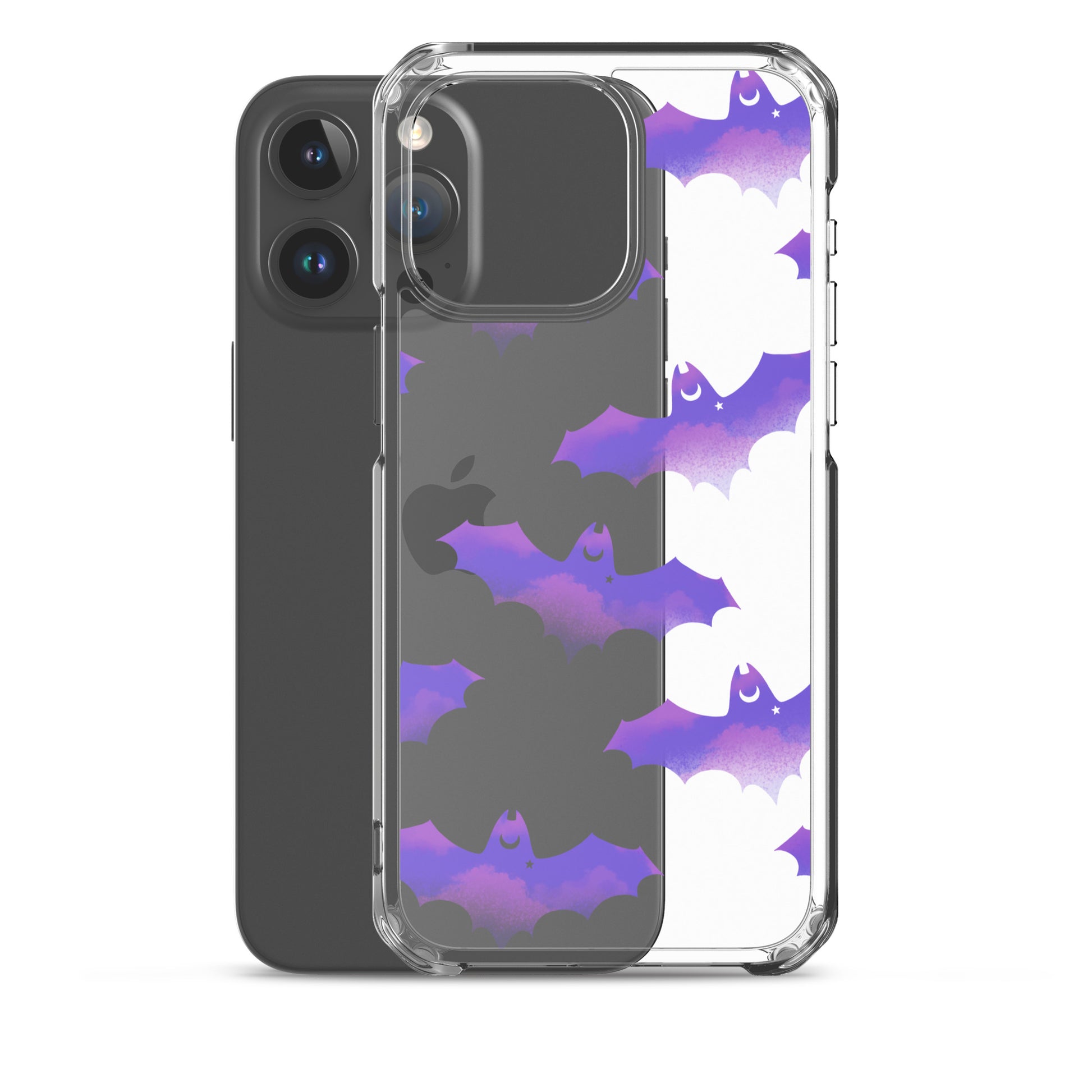 Protect your phone stylishly with the Morrigan iPhone® Clear Case featuring a sleek bat design for added flair.