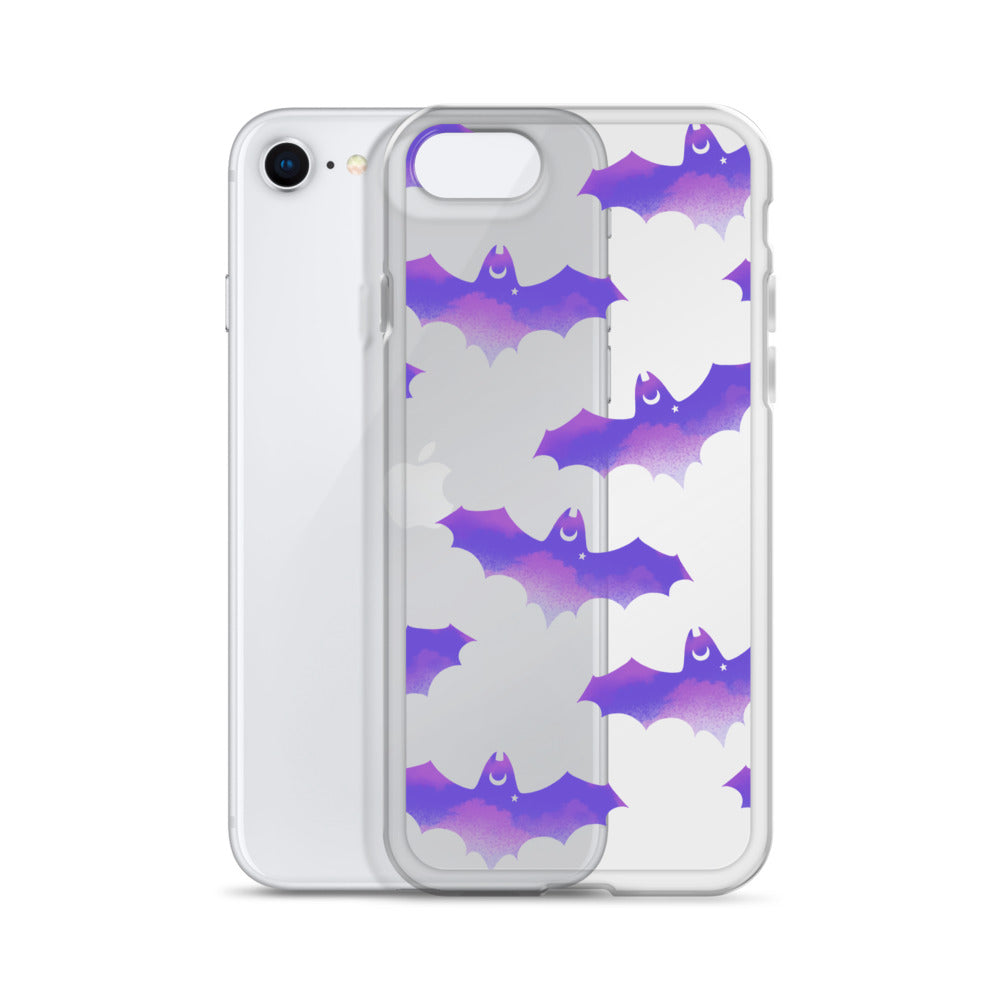 Morrigan iPhone® Clear Case featuring a stylish bat design, offering sleek protection from everyday damage.