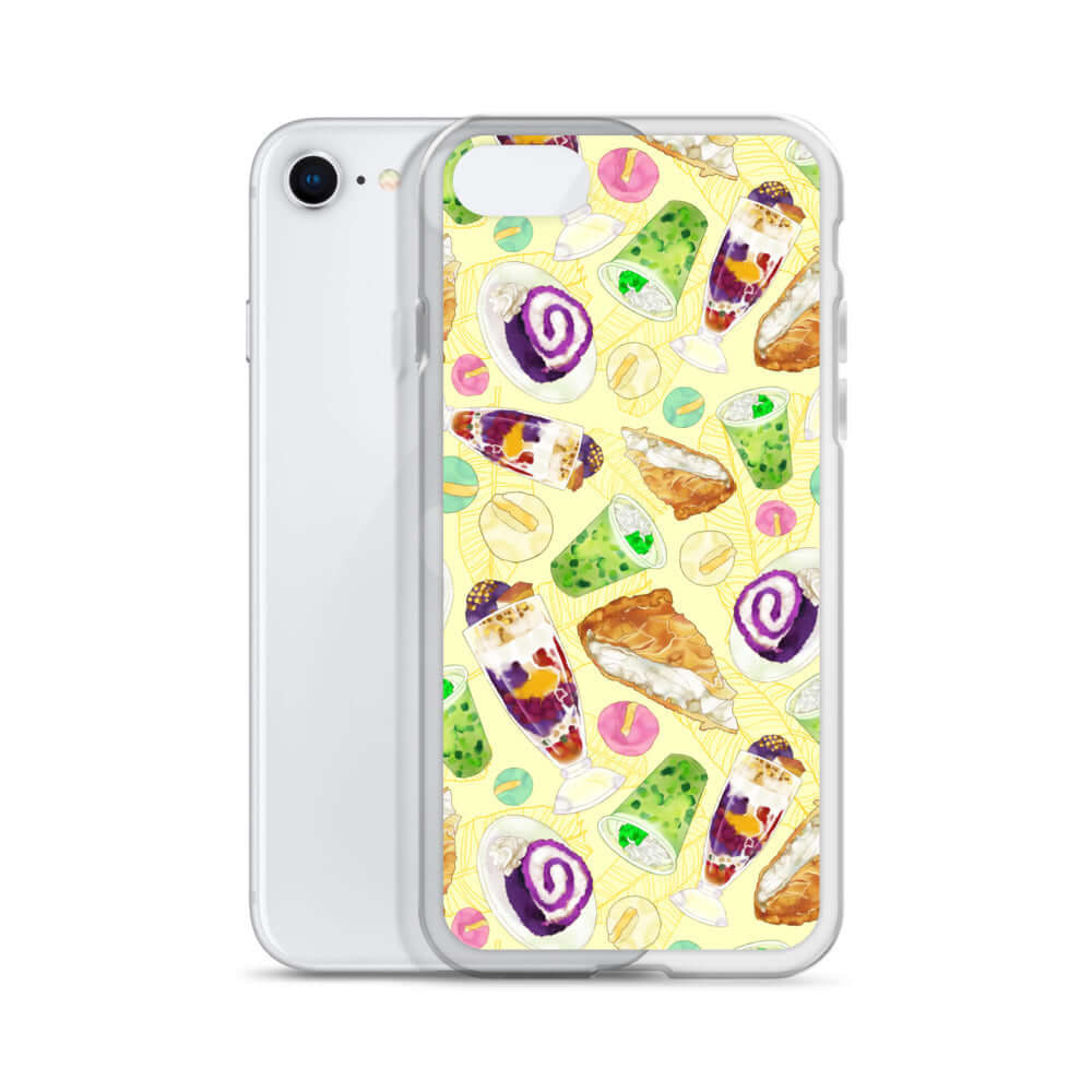 Brightly designed Filipino Dessert iPhone® Clear Case features ube rolls and halo-halo, perfect for sweet treat lovers.