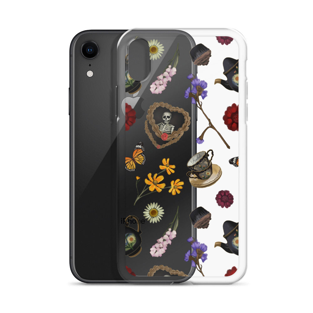 Gothic Tea Time iPhone® Clear Case features unique designs, offering stylish protection from scratches and dirt.