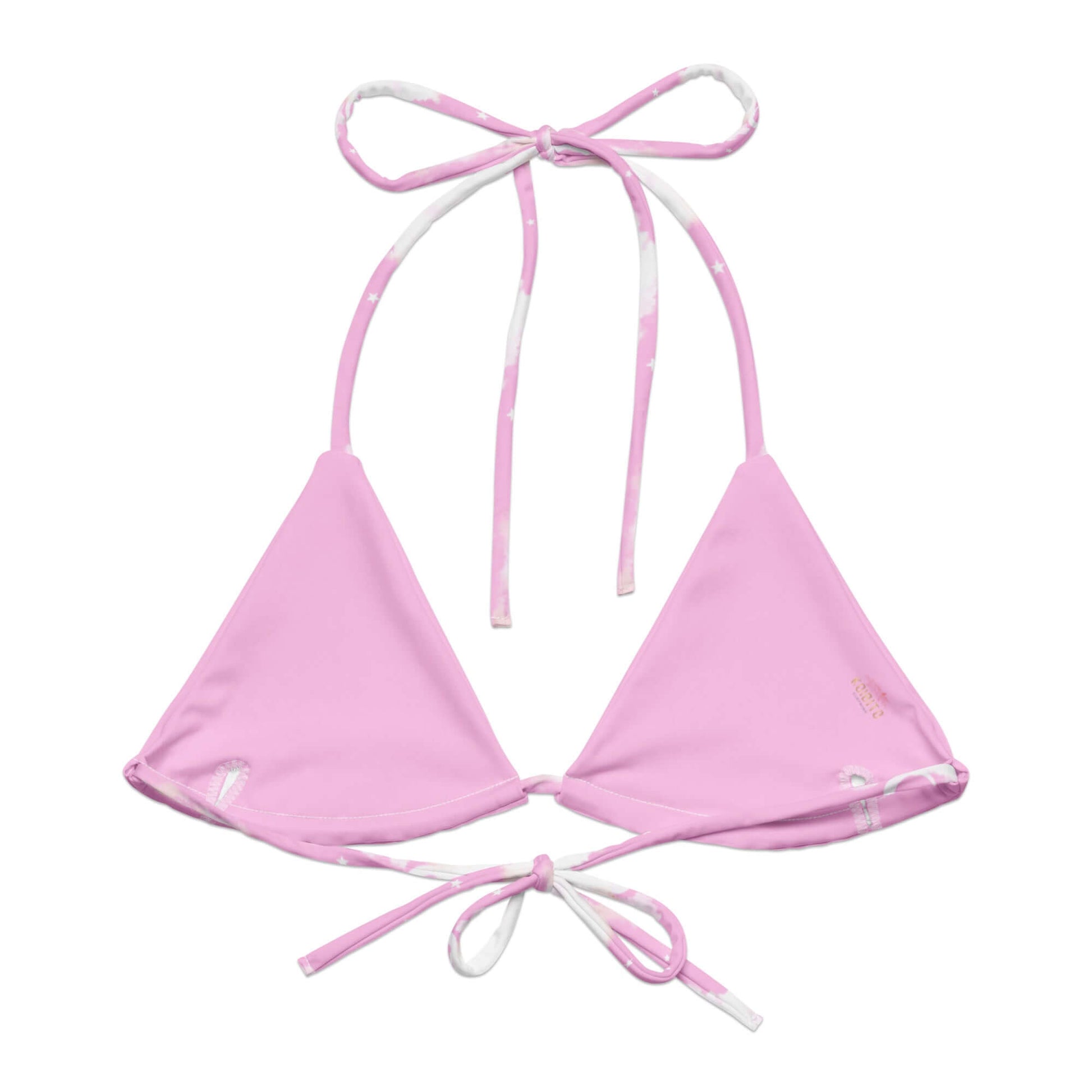 Stylish Cloudy Sky Padded String Bikini Top in pink, perfect for summer and eco-friendly fun at the beach.