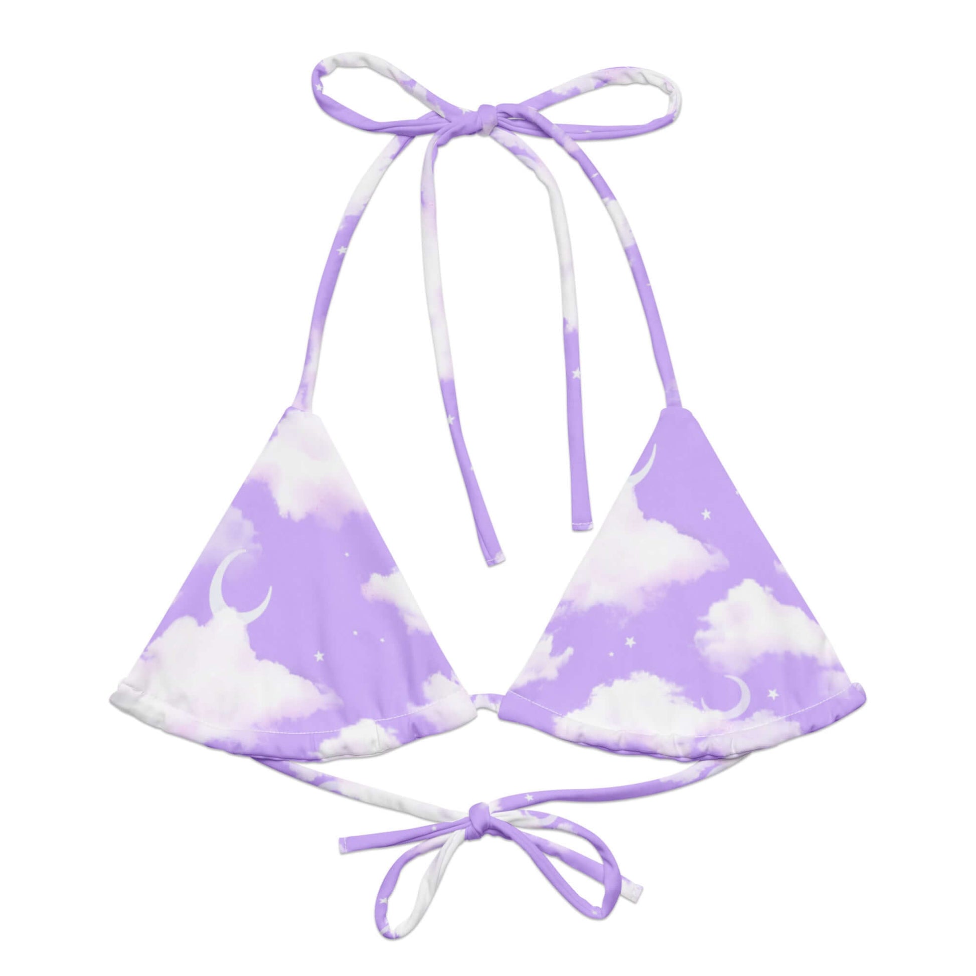 Stylish Cloudy Sky Padded String Bikini Top featuring an eco-friendly design and soft recycled polyester for summer fun.