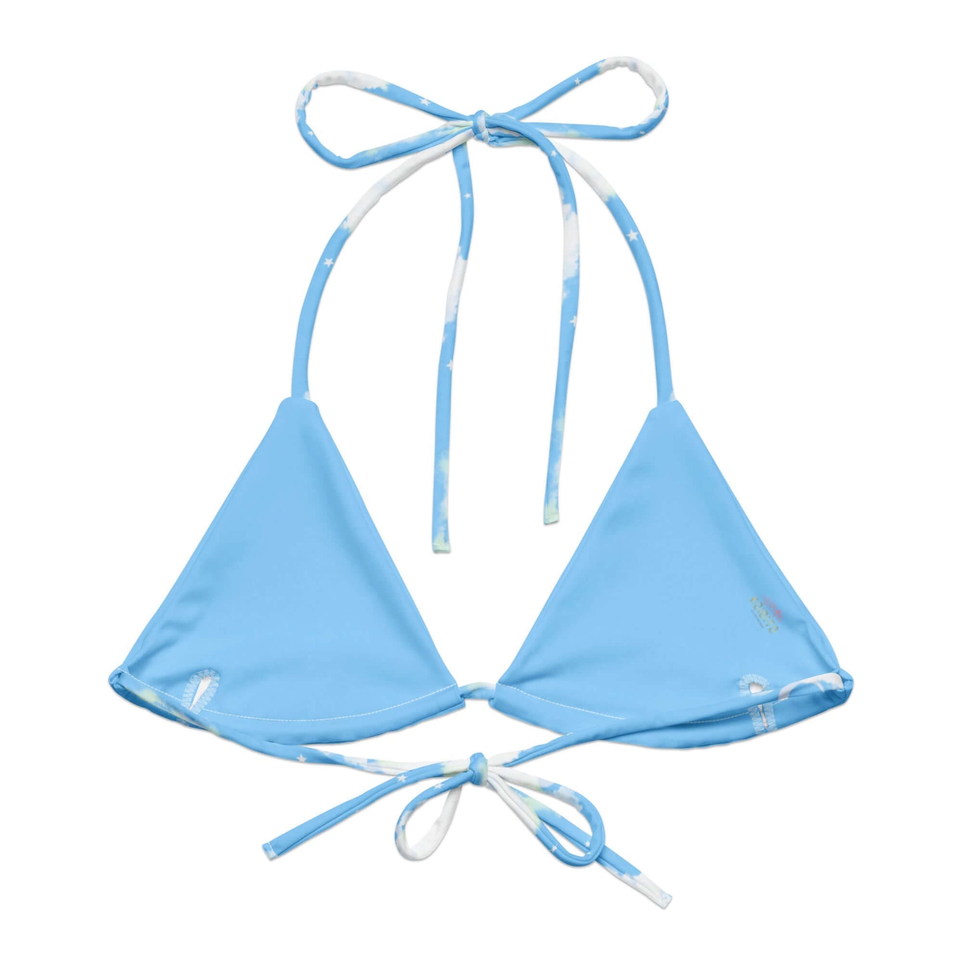 Stylish Cloudy Sky Padded String Bikini Top featuring eco-friendly design and adjustable straps, perfect for summer.