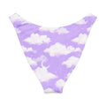 Cloudy Sky V-cut bikini bottom in lavender with fluffy cloud print, perfect for sunny days at the beach.