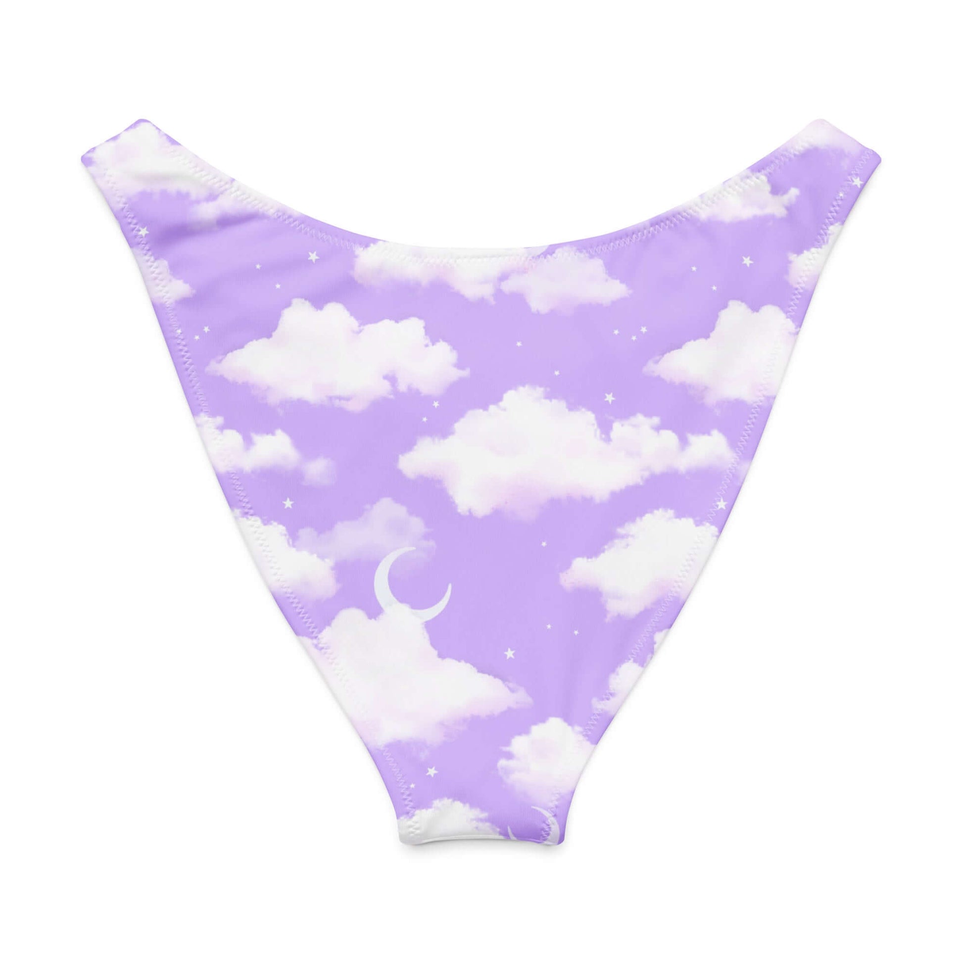 Cloudy Sky V-cut bikini bottom in lavender with fluffy cloud print, perfect for sunny days at the beach.