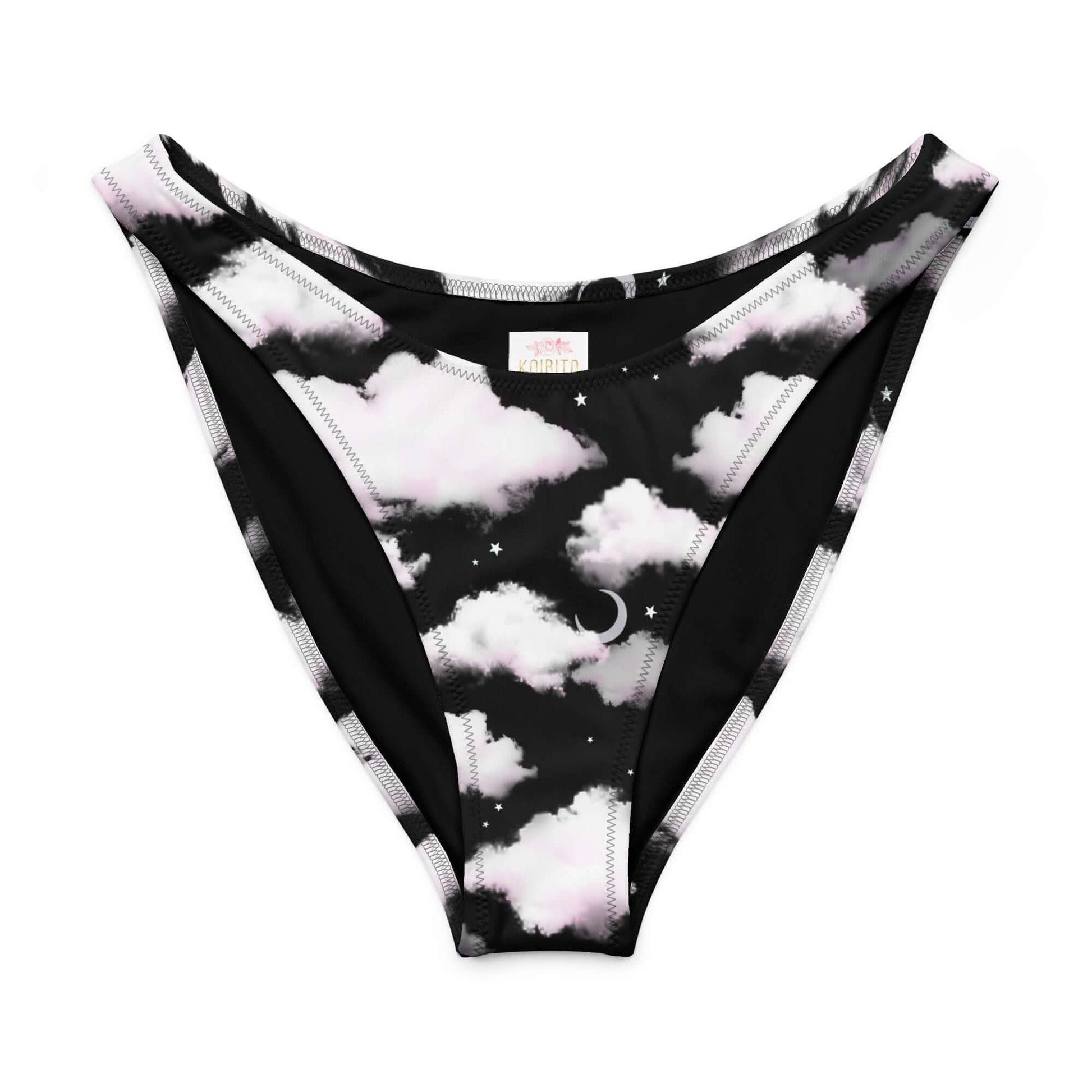 Cloudy Sky V-cut bikini bottom with soft fabric, high-leg cut, and moon pattern, ideal for sunny days.