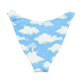 Cloudy Sky V-cut bikini bottom in soft blue with fluffy clouds, perfect for sunny days and stylish summer vibes.