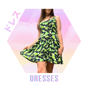 A model showcases a vibrant green dress with a fun print, perfect for summer fashion. Stylish and playful!