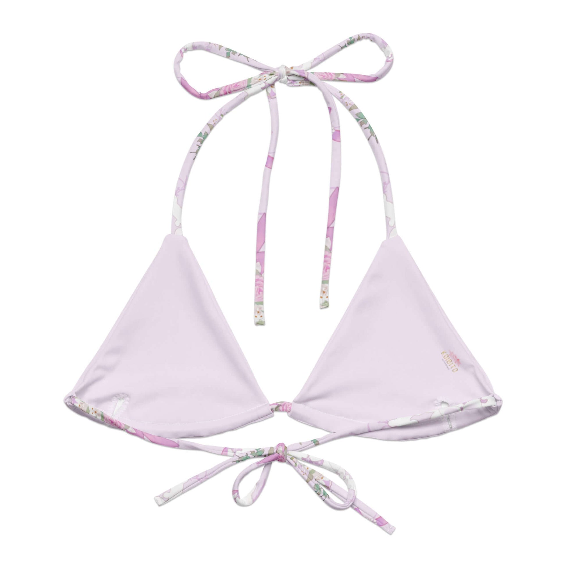 Eco-friendly Anniversary Padded String Bikini Top in soft recycled polyester, featuring stylish adjustable straps.