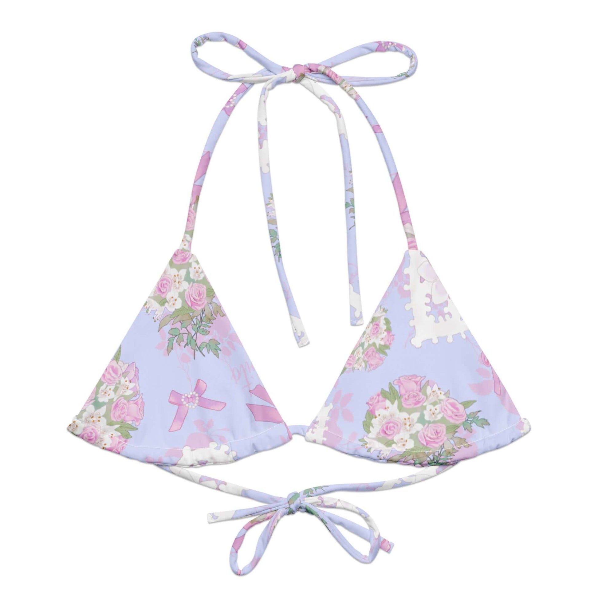 Stylish Anniversary Padded String Bikini Top in floral print, perfect for summer and eco-friendly fun at the beach.