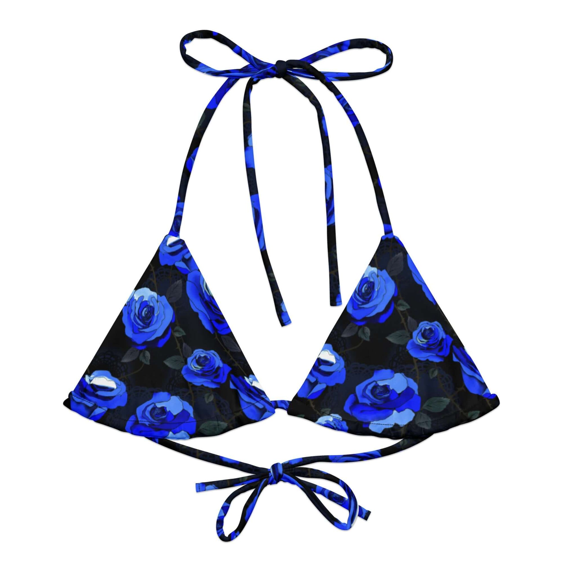 Enchanted Rose Padded String Bikini Top features a vibrant floral design, perfect for summer beach outings.