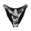 V-cut bikini bottom featuring elegant black rose pattern and soft fabric for ultimate comfort and style.