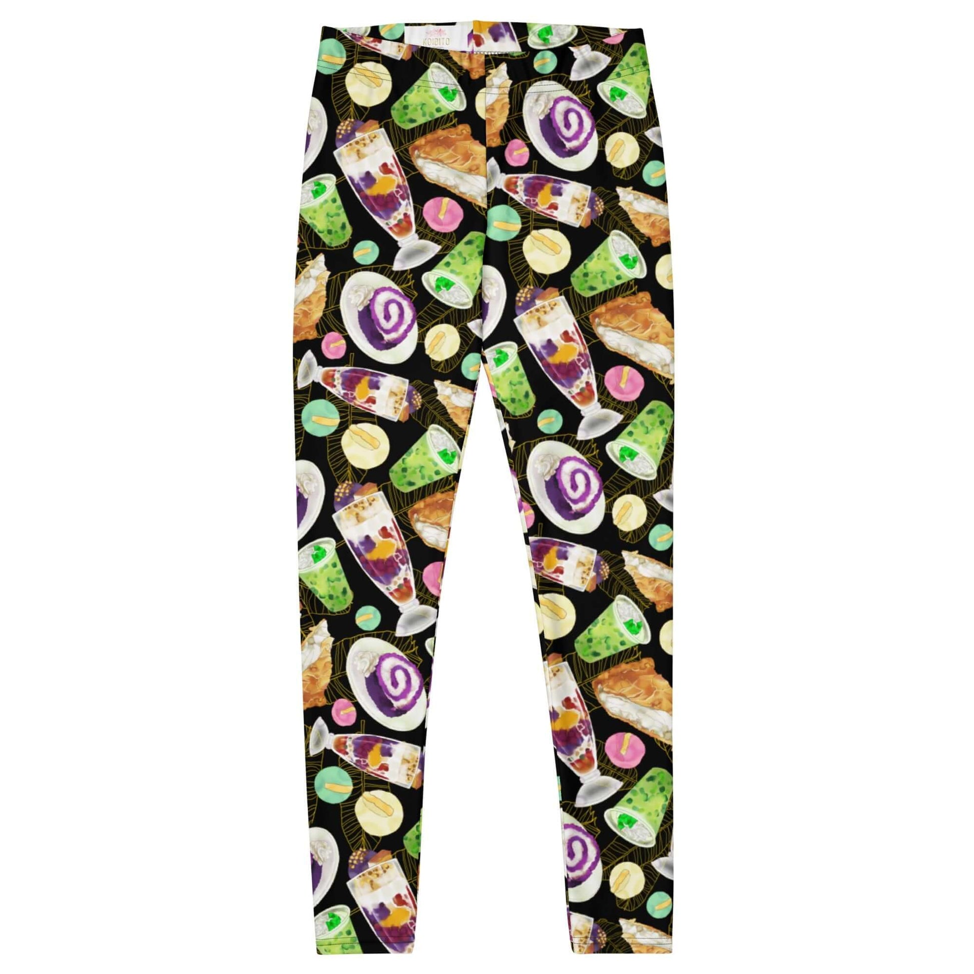 Charming Filipino Dessert Leggings feature a vibrant print inspired by beloved Filipino sweets and treats.