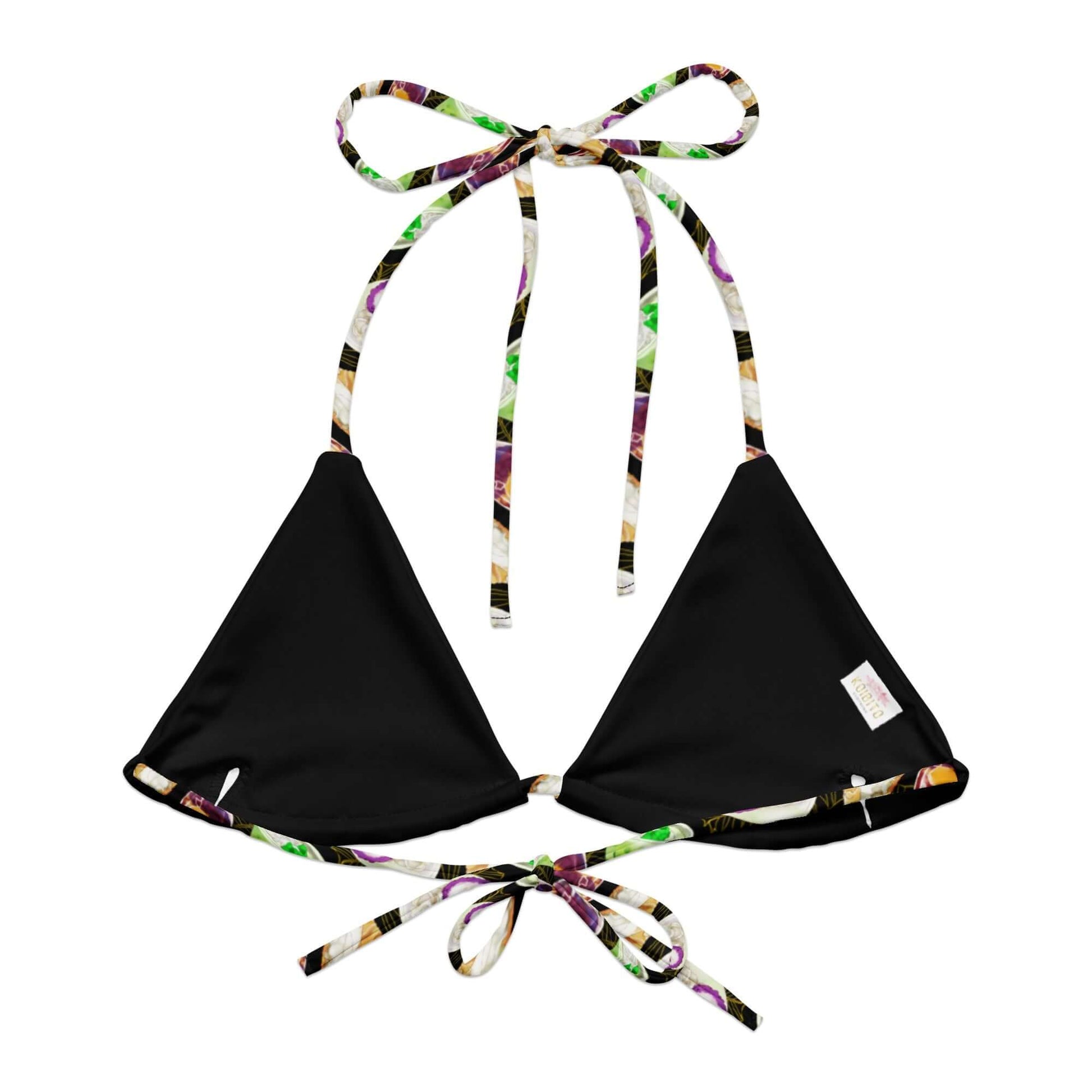 Stylish Filipino Dessert Padded String Bikini Top featuring vibrant prints for a sweet beach look. Perfect for sun and sand!