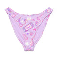 Gamer Girl V-cut bikini bottom in lavender with playful gaming pattern and high-leg cut.