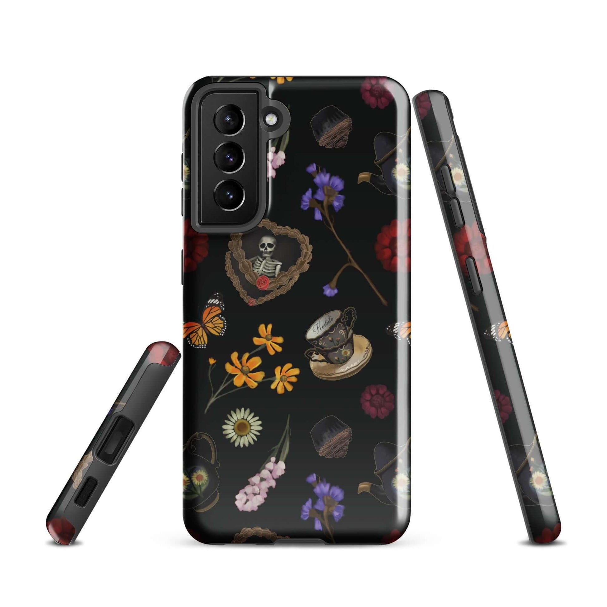 Stylish Gothic Tea Time Samsung® Tough Case features floral and skull designs for durable phone protection.