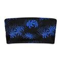 Higanbana bandeau bikini top in black with vibrant blue floral pattern, perfect for sunbathing and lounging.