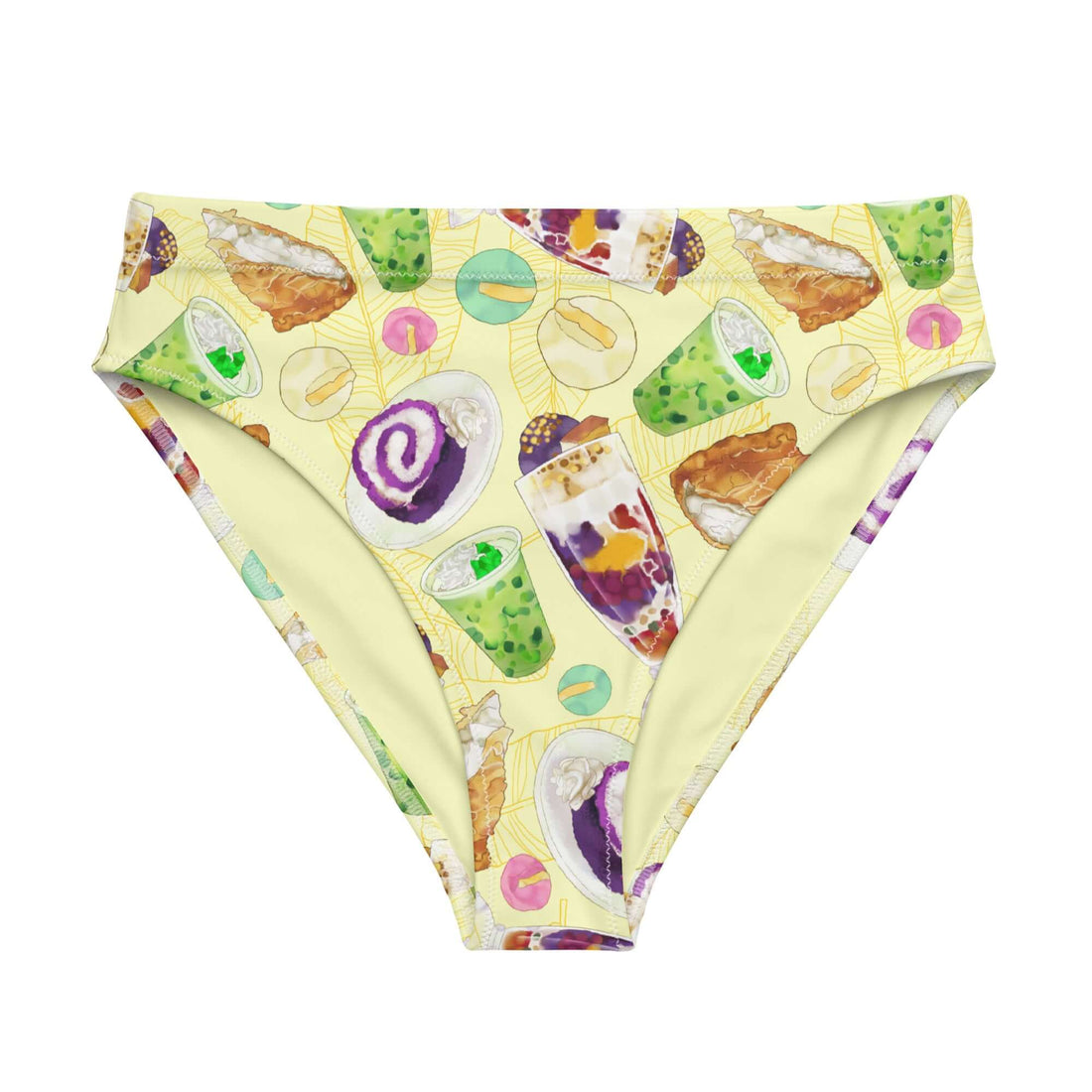 Bright and playful High-waisted Filipino Dessert Bikini Bottom featuring colorful treats from the Philippines. Perfect for summer!