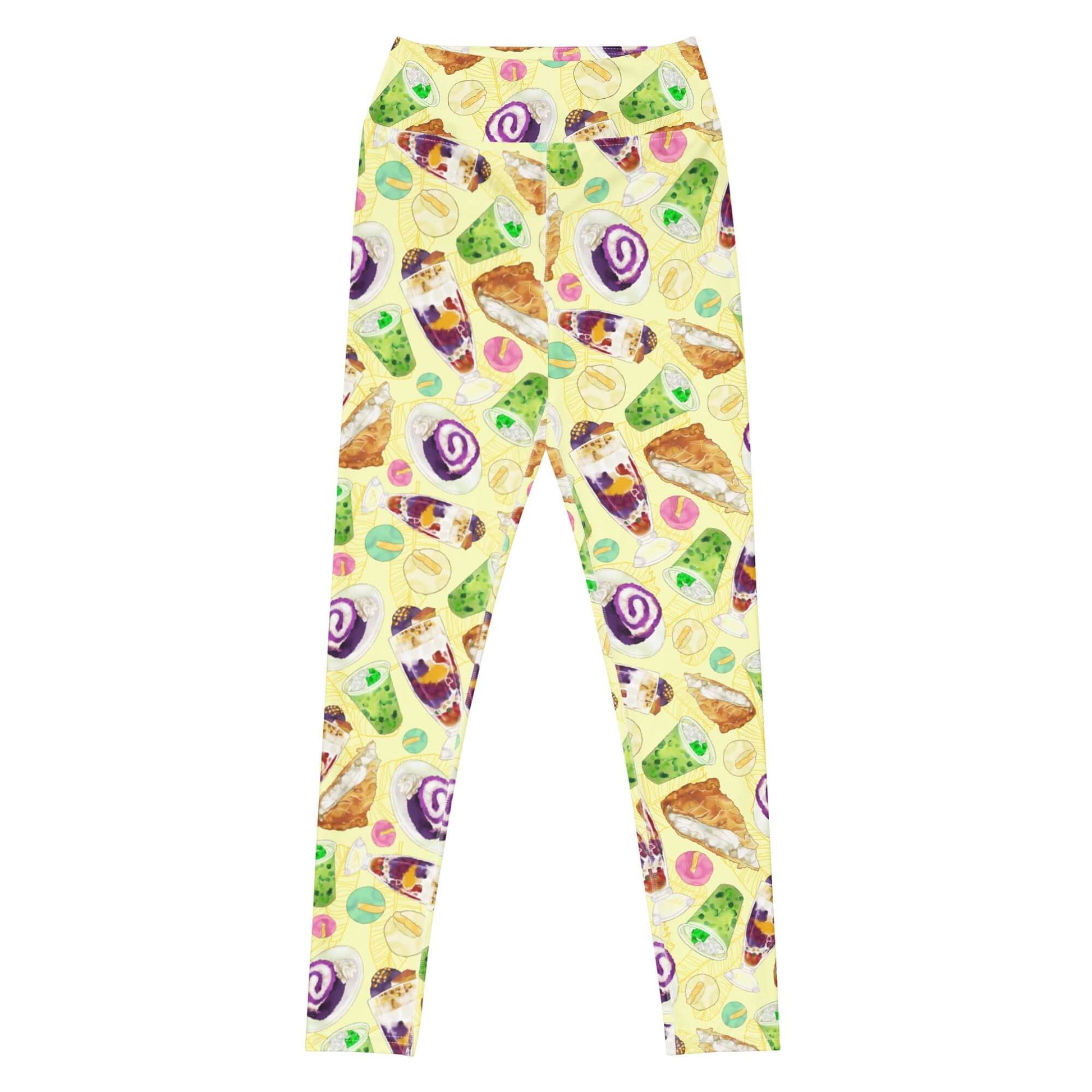 Stylish High-waisted Filipino Dessert Leggings featuring vibrant prints of favorite Filipino treats. Perfect for sweet lovers!