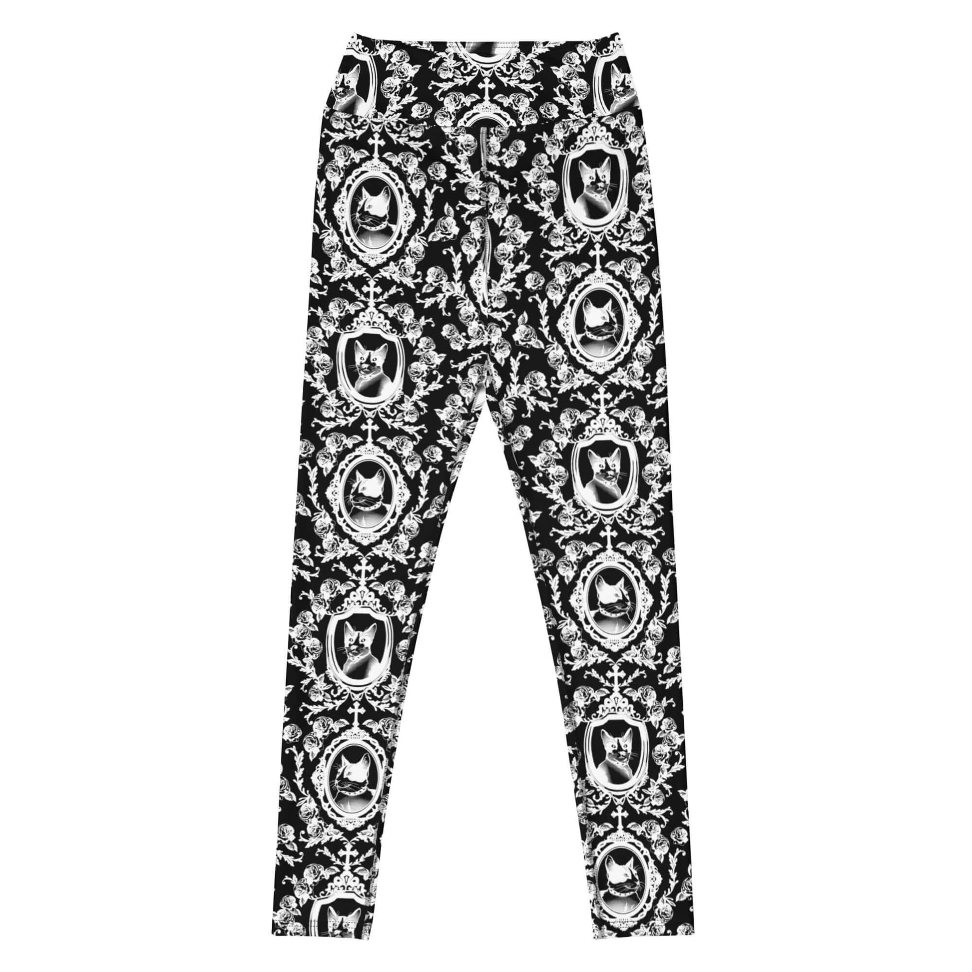 Elevate your style with High-waisted Queen's Beloved Kitty Leggings, featuring a regal cat design for ultimate comfort.
