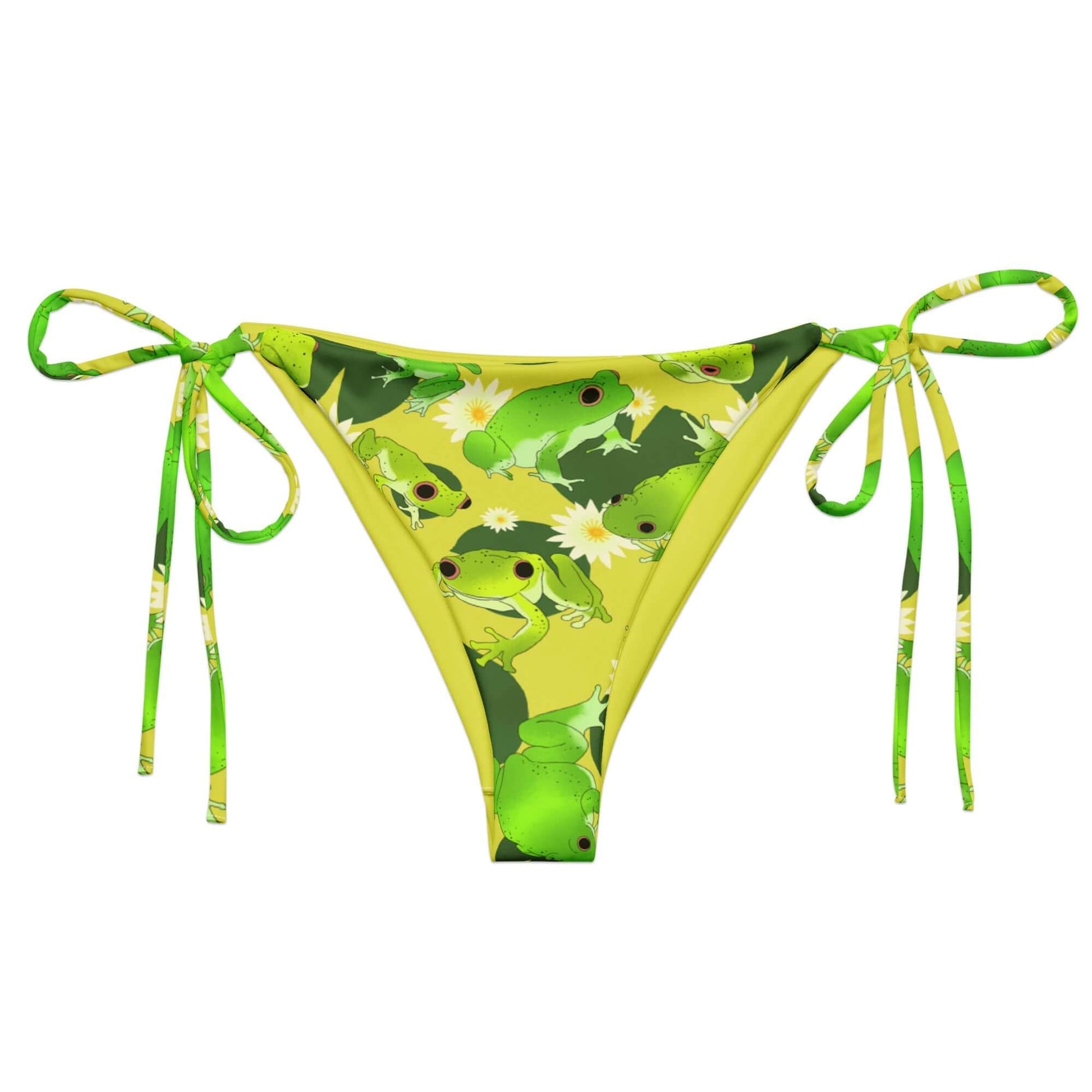 Bright and playful Kero-kero String Bikini Bottom, perfect for sunbathing with adjustable straps and UPF 50+ protection.