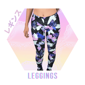 Kawaii fashion leggings with colorful butterfly print, perfect for a playful and trendy look.