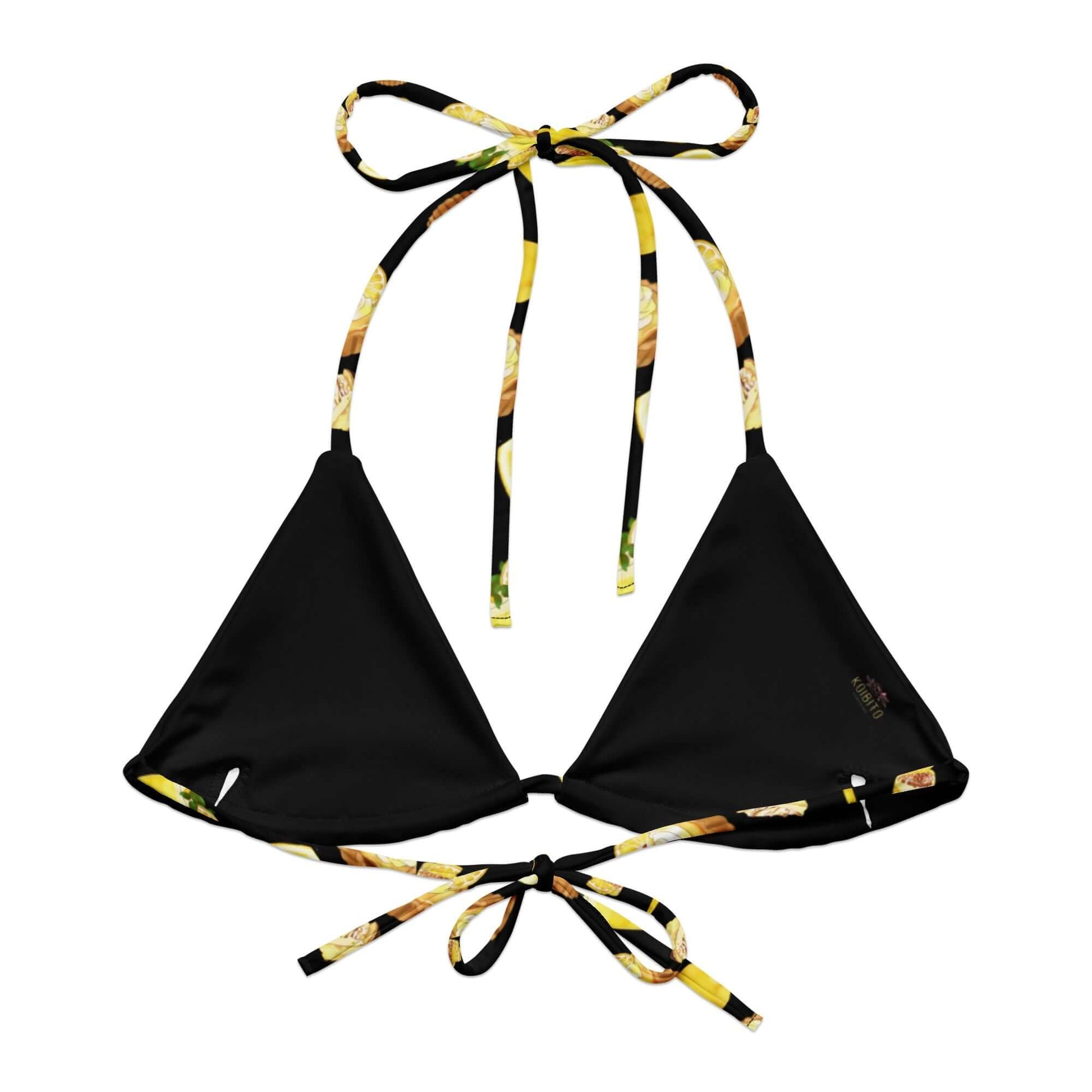 Stylish Lemon Padded String Bikini Top featuring adjustable straps, perfect for summer. Eco-friendly and chic!
