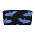 Lilith Bandeau Bikini Top featuring a playful bat pattern in blue and black on a soft fabric.