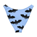 Lilith V-cut bikini bottom with playful bat pattern on a light blue background, perfect for summer fun.