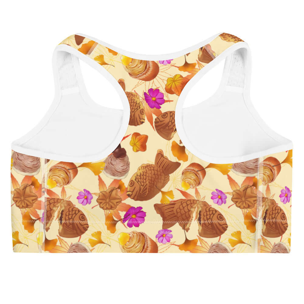 Momiji Sports bra features a vibrant fall design, perfect for workouts and stylish gym wear.