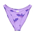 V-cut bikini bottom in pastel purple with playful bat print, perfect for summer fun and stylish beach days.
