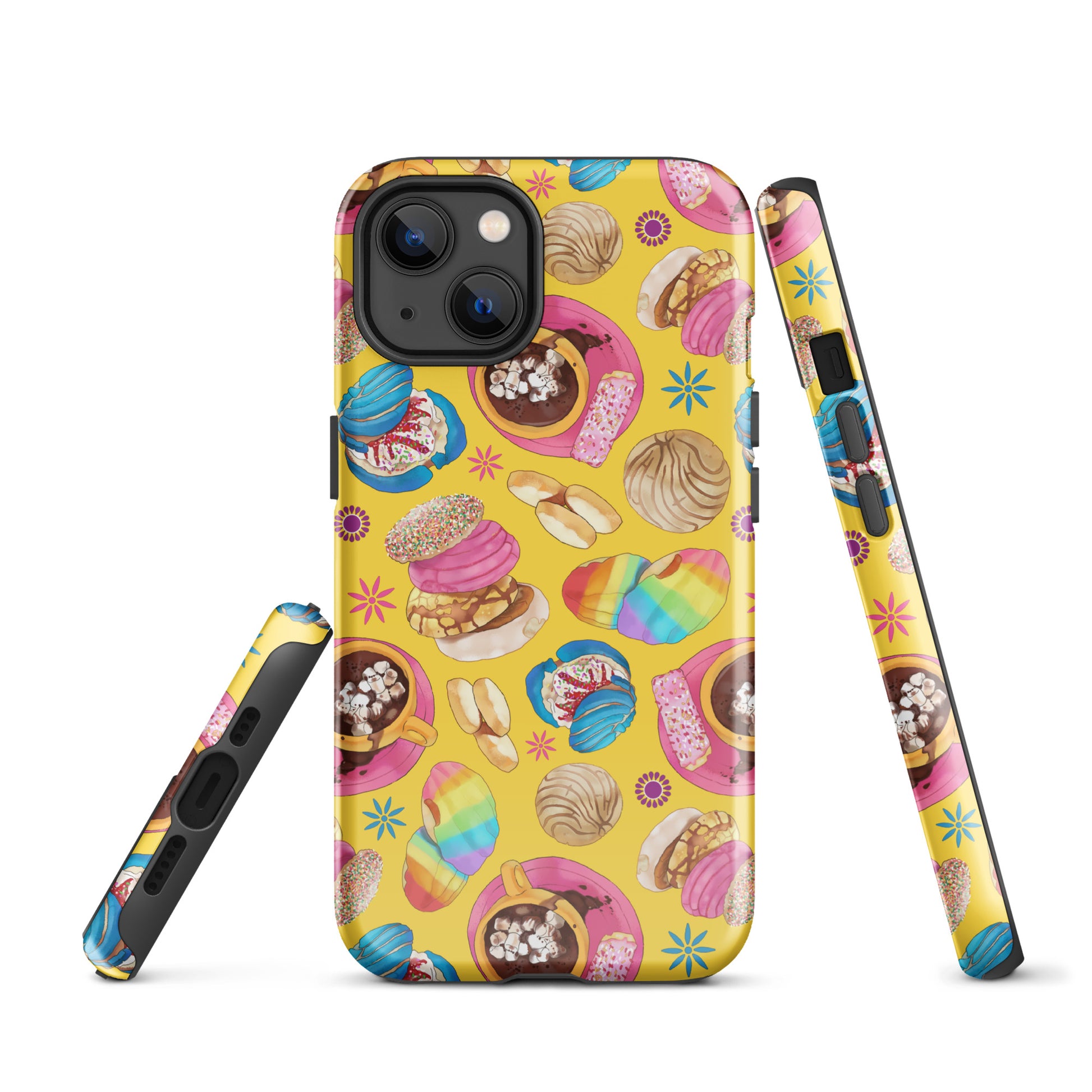 Colorful Pan Dulce iPhone® Tough Case featuring sweet treats, offering stylish protection for your phone year-round.