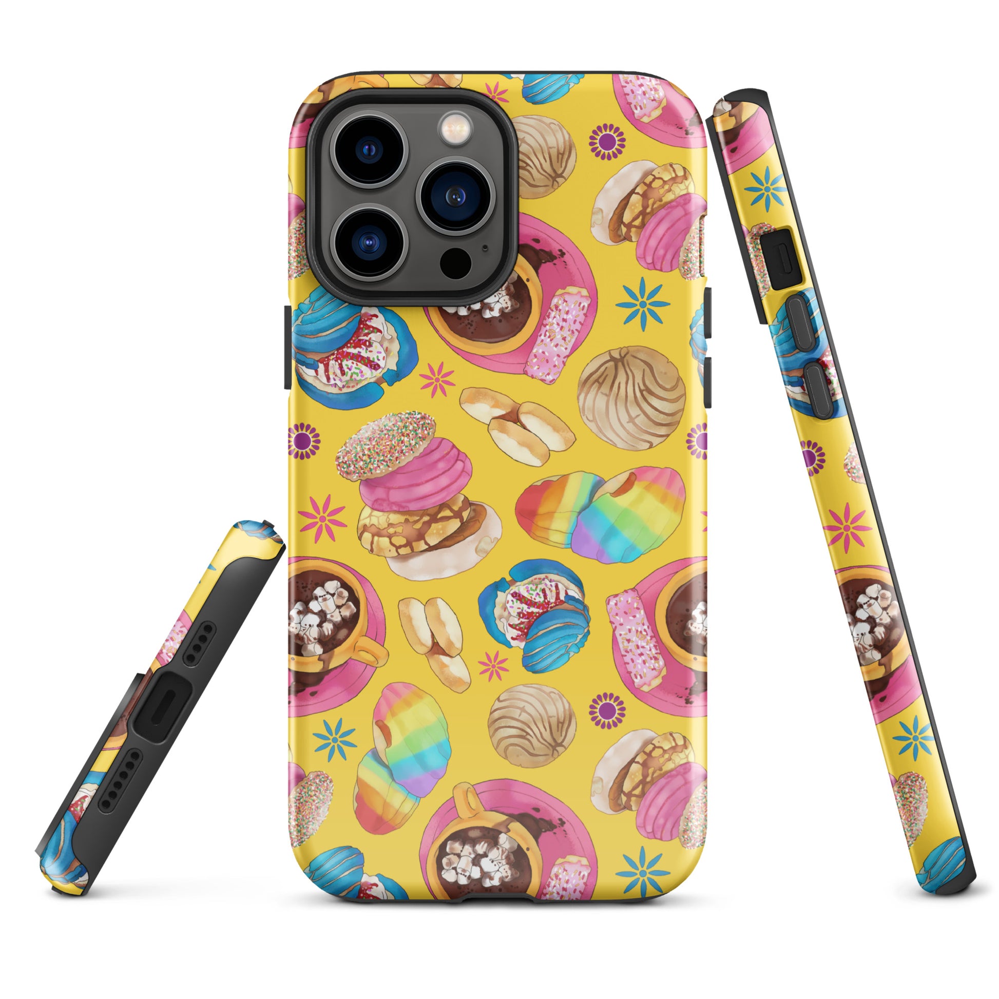 Colorful Pan Dulce iPhone® Tough Case featuring vibrant desserts, combining style and protection for your device.