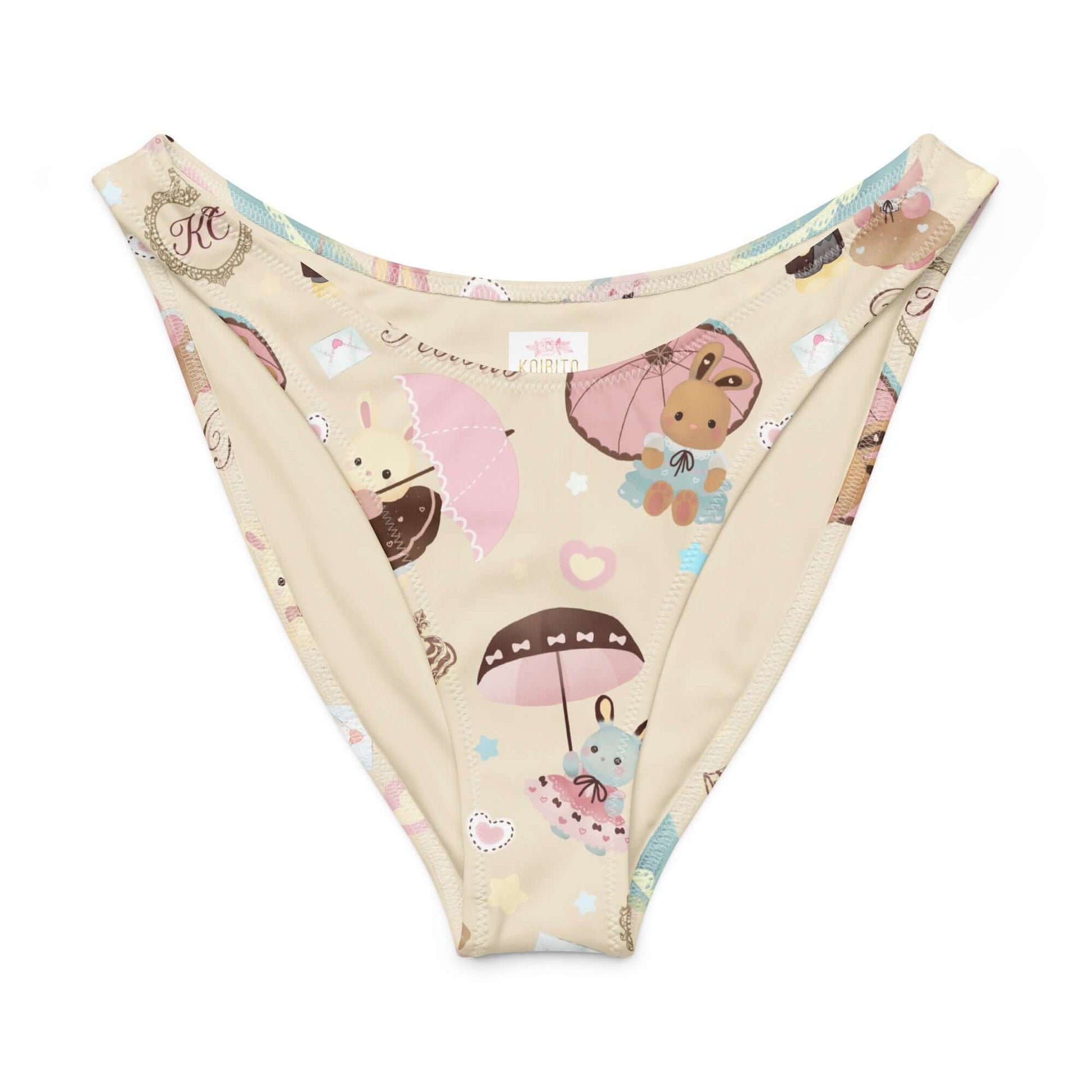 Parasol Bunny V-cut bikini bottom featuring playful bunny and umbrella print, soft fabric, and flattering high-leg cut.