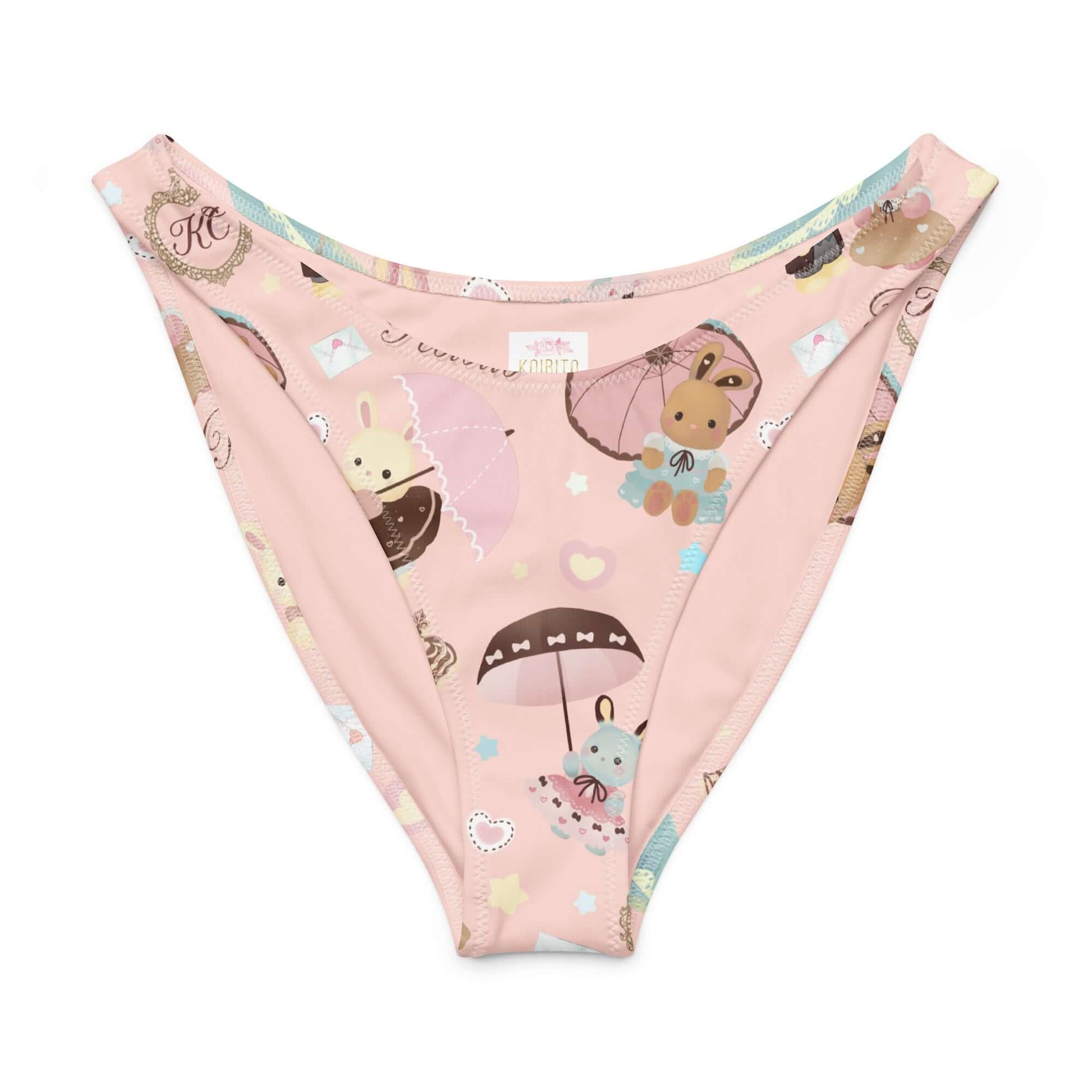 Parasol Bunny V-cut bikini bottom with cute bunny and umbrella patterns, perfect for sunny days and beach fun.