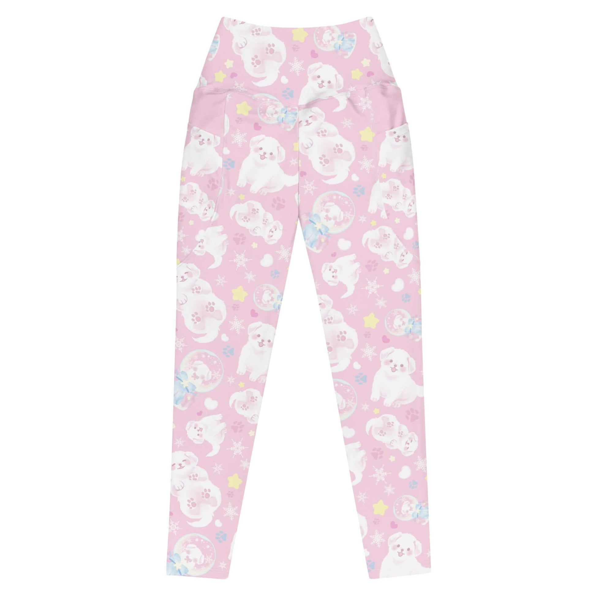 Premium Snow Puppy Leggings feature a playful puppy design in soft, comfortable fabric ideal for lounging or workouts.