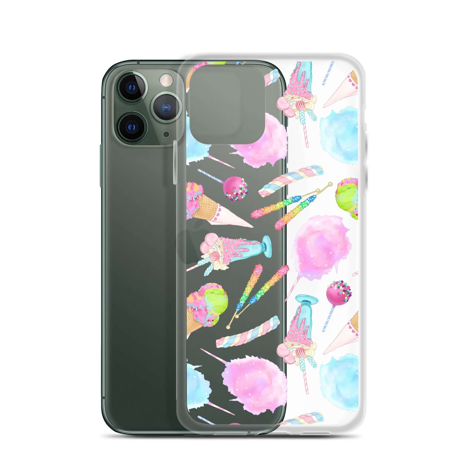 Colorful Rainbow Candy iPhone® Clear Case with flexible sides and solid back, offering stylish protection for your phone.