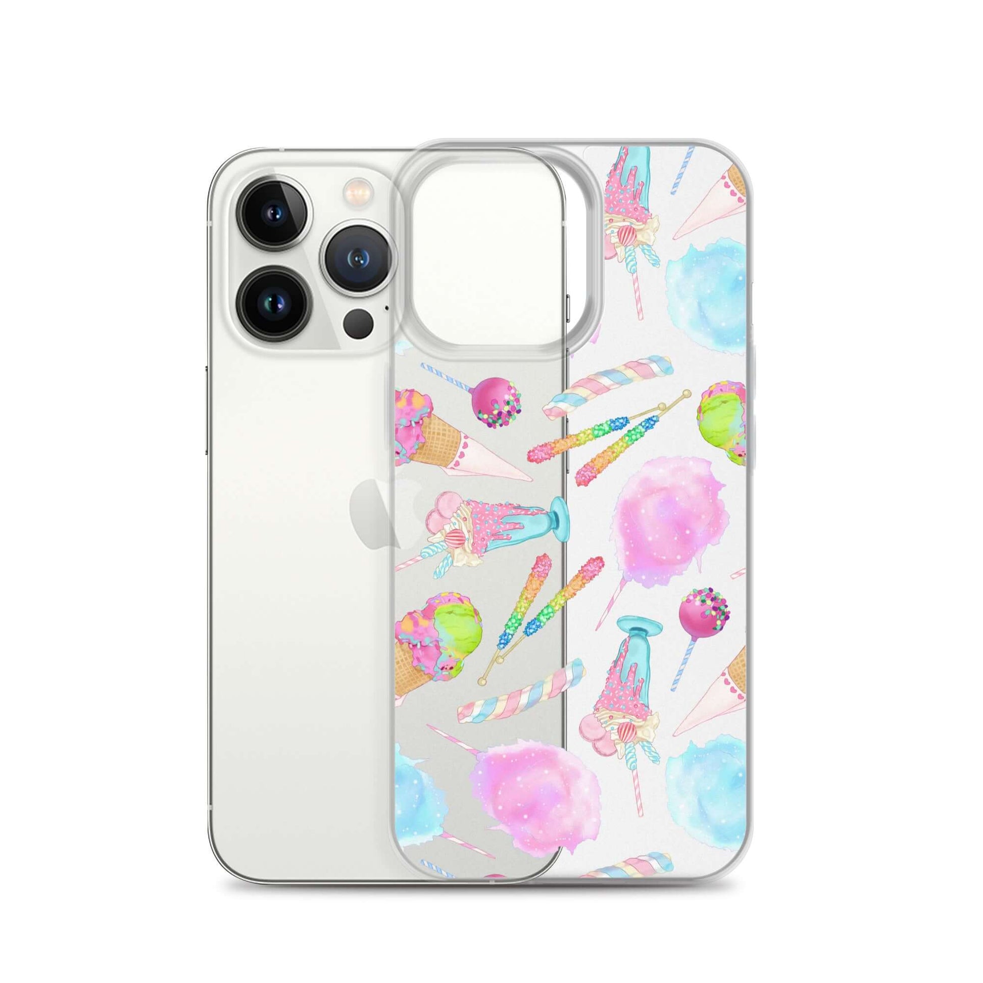Protect your phone in style with the Rainbow Candy iPhone® Clear Case featuring vibrant candy designs.