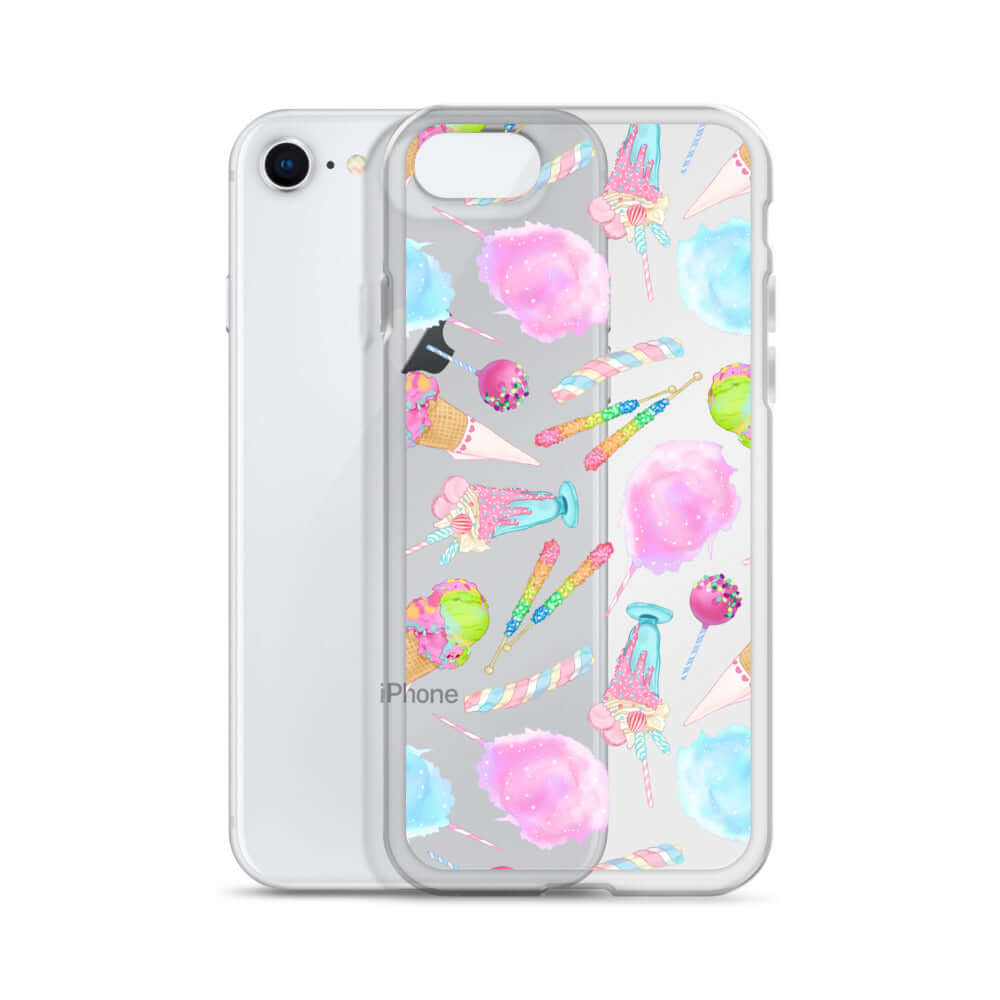 Colorful Rainbow Candy iPhone® Clear Case featuring a fun design, perfect for protection against scratches and dirt.