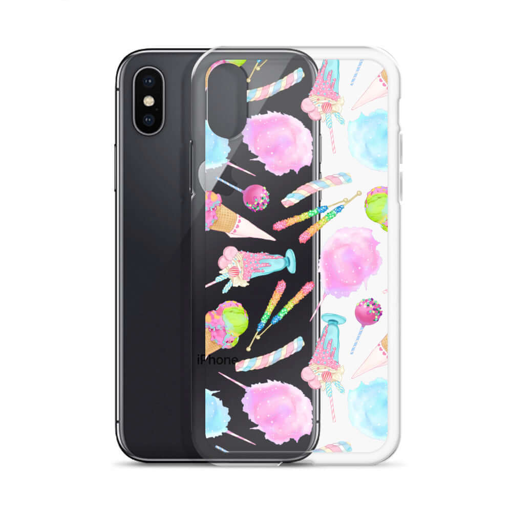 Rainbow Candy iPhone® Clear Case showcases vibrant candy designs, offering sleek protection for your device.