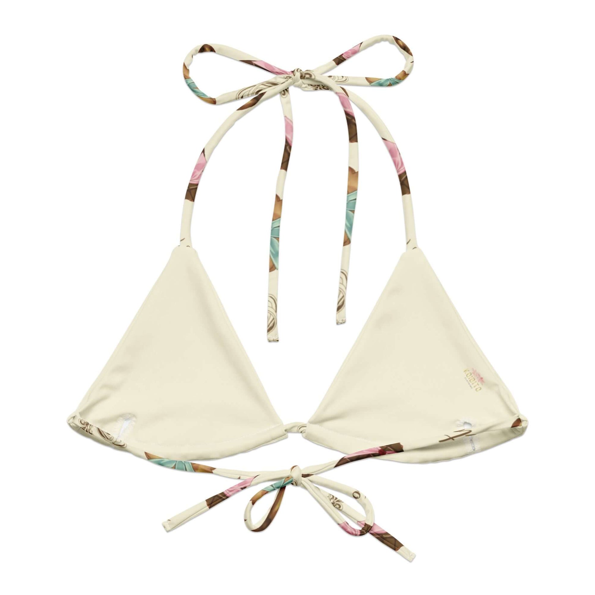 Royal Cookie Padded String Bikini Top features eco-friendly recycled fabric and stylish adjustable straps for summer fun.