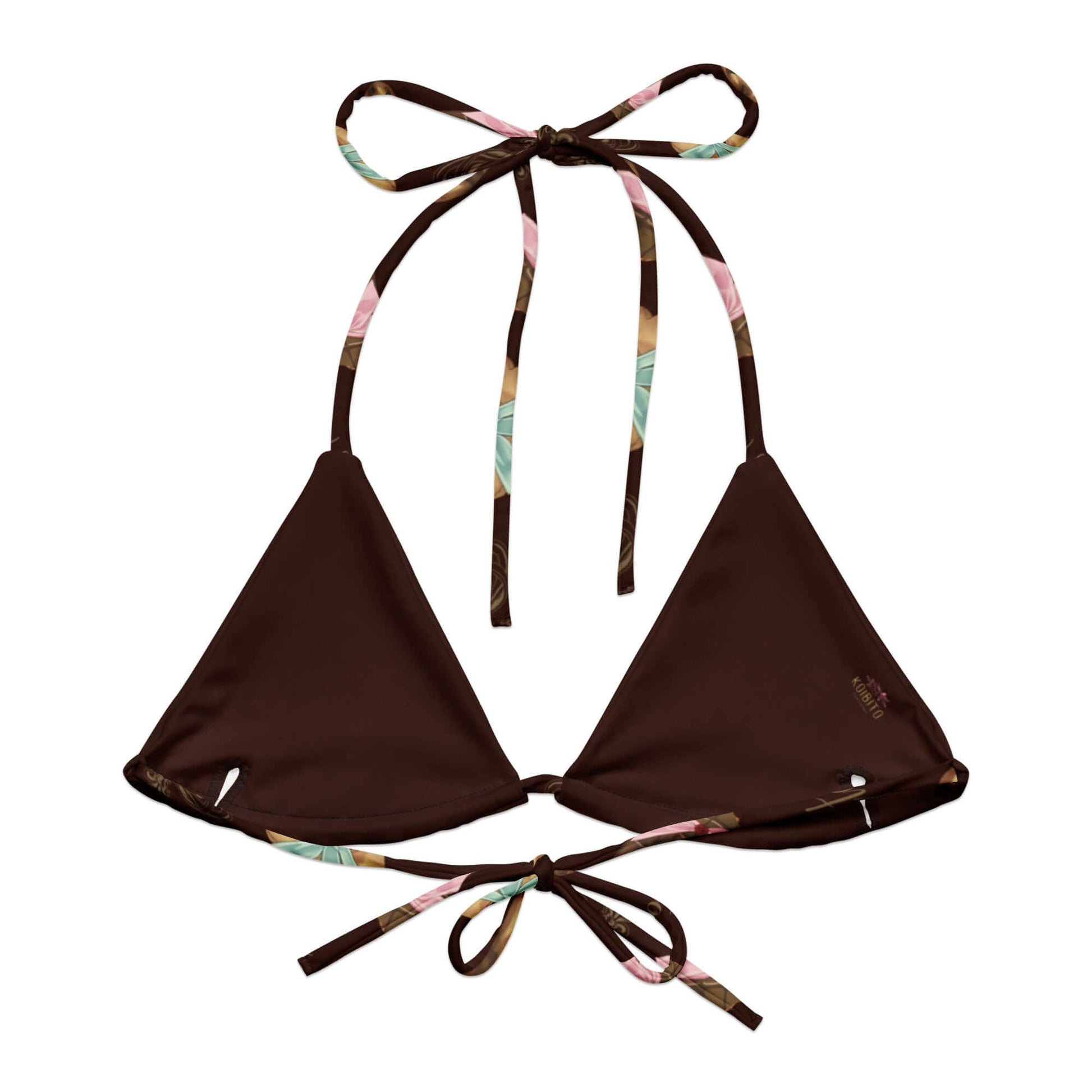Royal Cookie Padded String Bikini Top features eco-friendly design with soft recycled fabric and stylish adjustable straps.